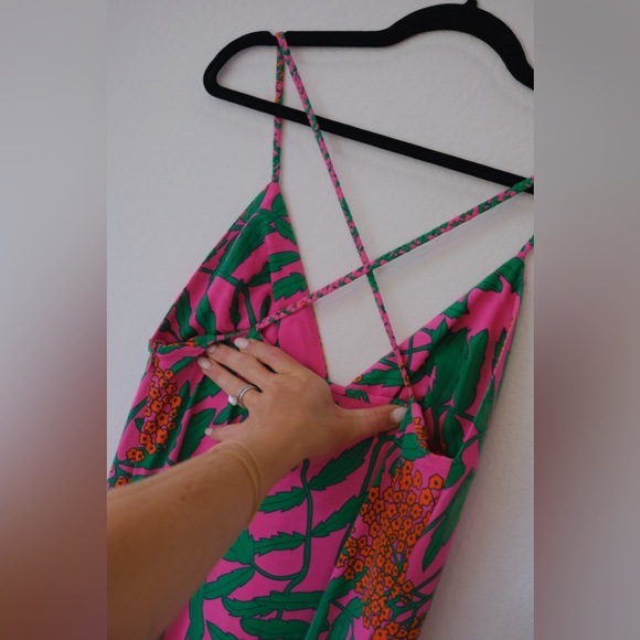 Julie Brown Olivia Pink Poppy Spaghetti Straps Maxi Dress SMALL $230 - Picture 4 of 6